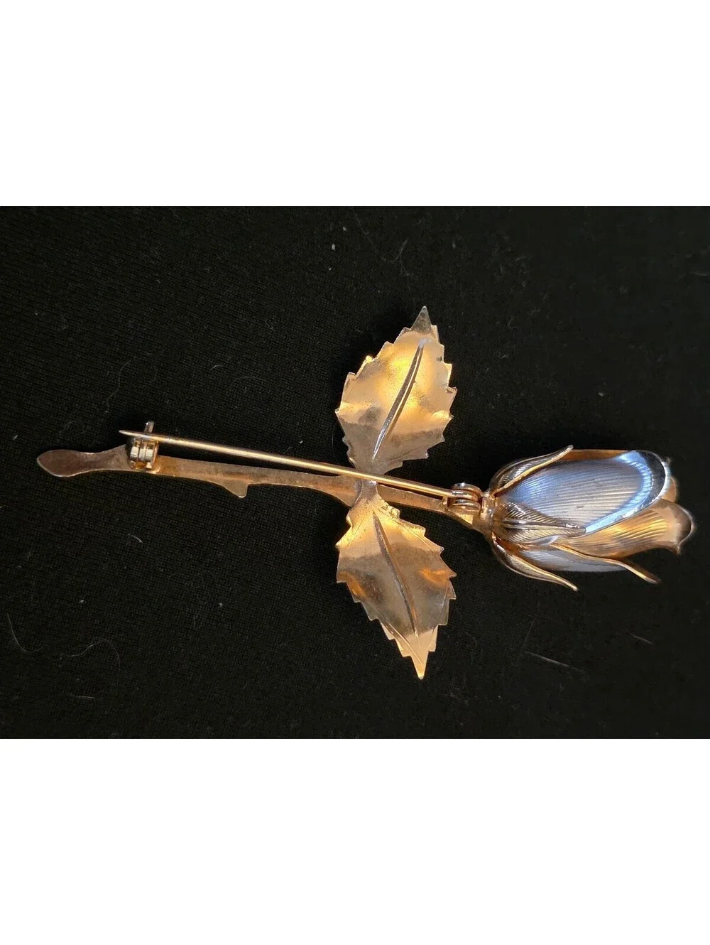 Vintage Two-Tone Gold & Silver Brushed Metal Rose Bud Pin Brooch